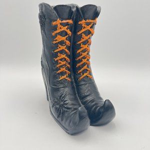 Halloween Black Witches Boots Table Top Decorative Vase Resin 7"